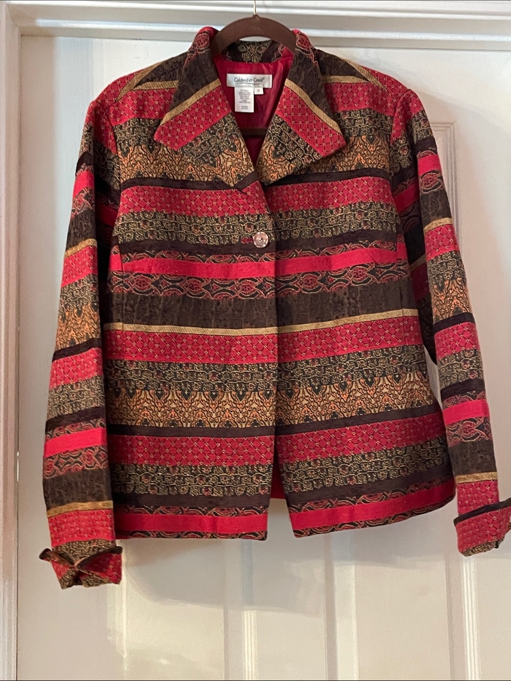 Coldwater Creek Red Brown Gold Striped Patterned Blazer